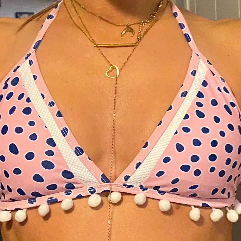 Pink Lily | sailing through paradise | polka dotted triangle  bikini top | Sz S